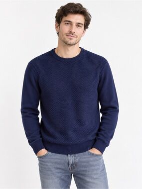 Tiffosi Men’s Sweater Size L Navy Blue Textured Knit Crew Neck Pullover